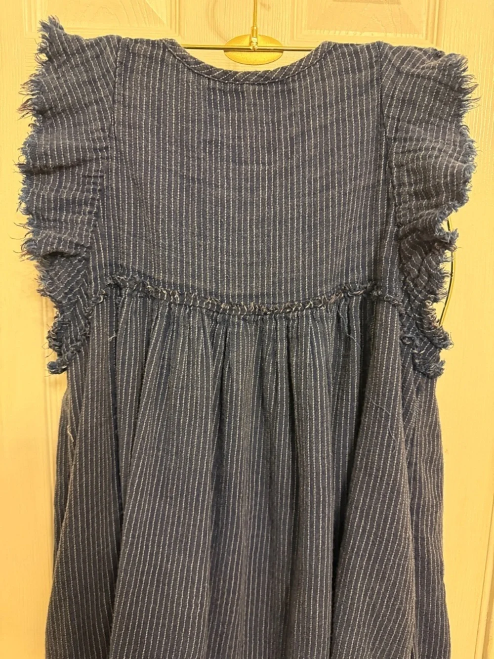 We The Free Indigo Pinstriped Frayed Sleeve Tunic